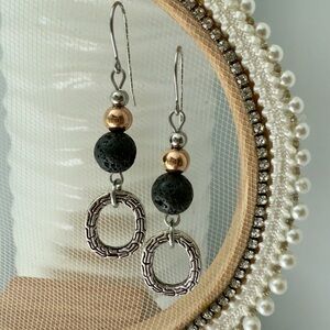 Ladies Dangle Beaded Earrings Mixed Metals And Lava Stones
